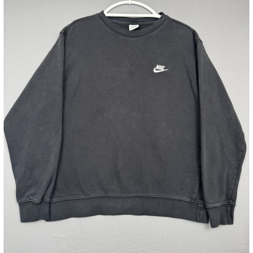 Vintage Nike Club Black Pullover‎ Crewneck Sweatshirt Womens Large Swoosh Y2K